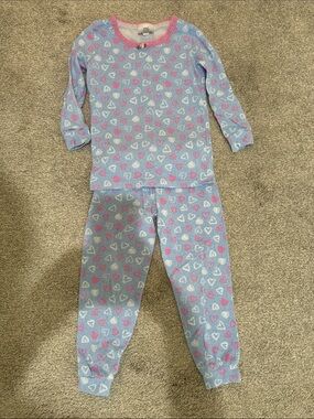 Esme Girls' Blue Heart-Print Pajama Set